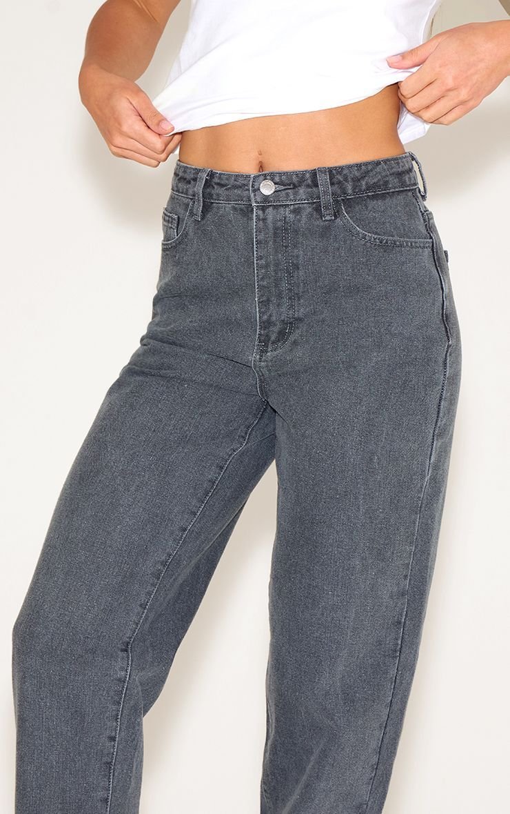 Washed grey high-waisted mom jeans - Tall
