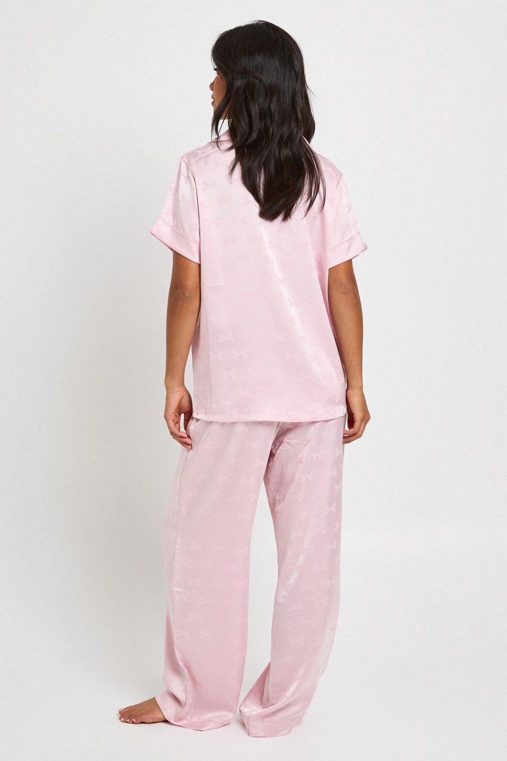 Pyjama chemise w short f satin jacquard - Petite