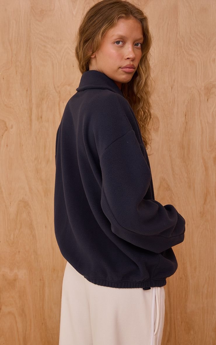 Piped zip-up fleece - Navy