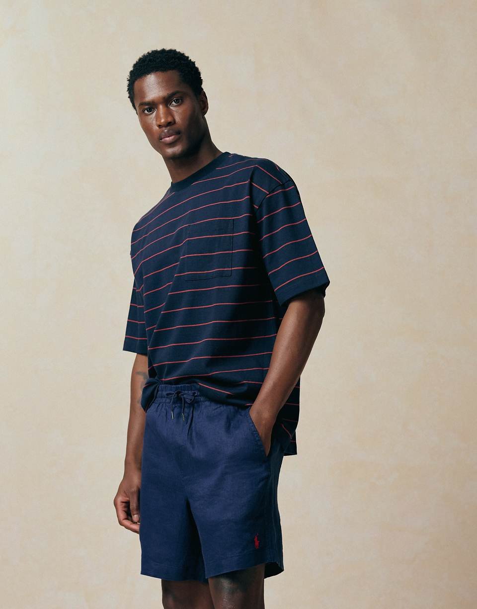 Short en lin teinté - Bleu marine