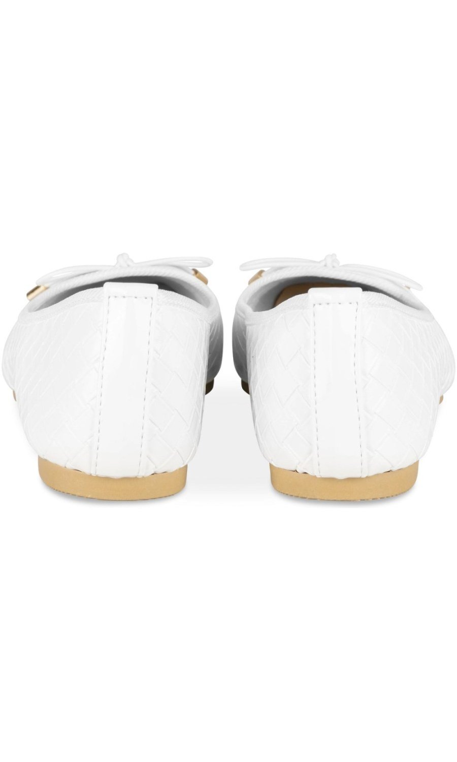 White patent-look woven-texture ballerinas