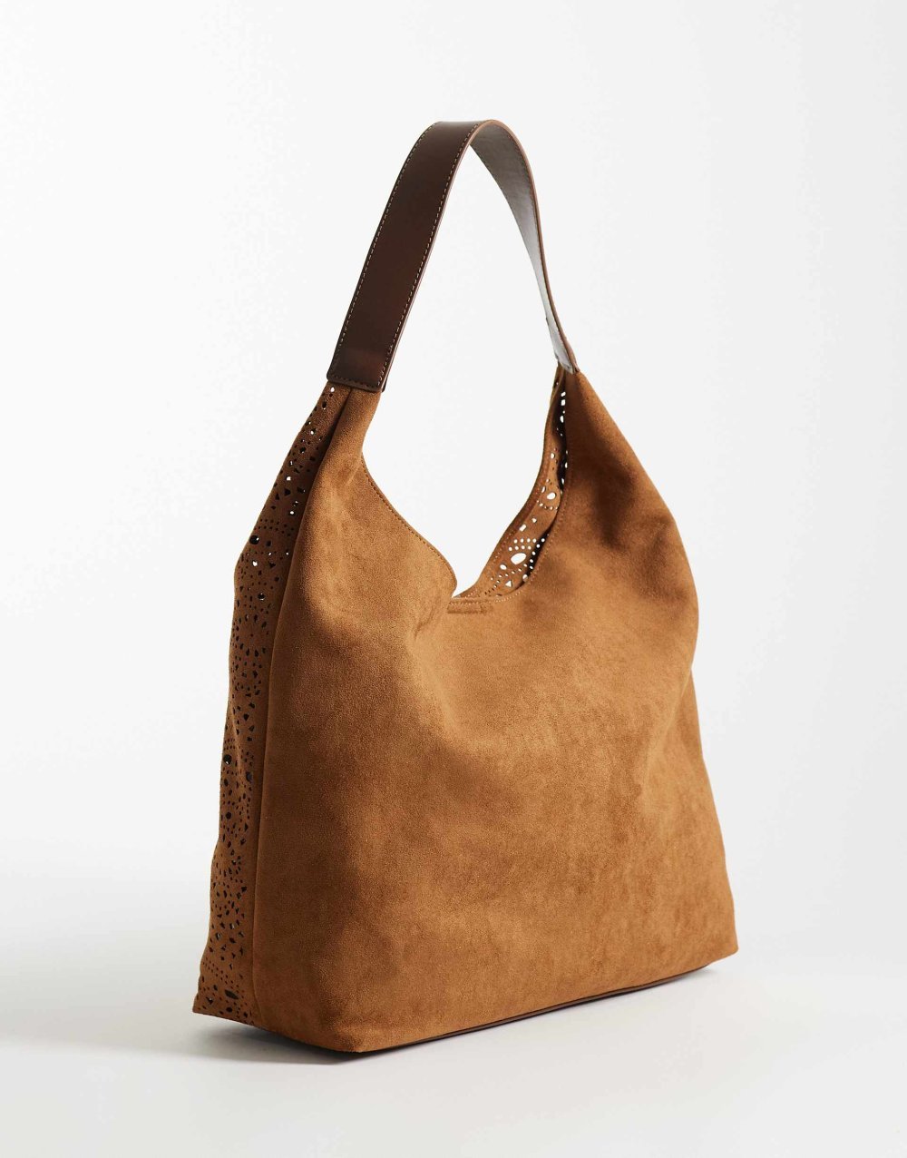 Tan faux suede tote bag with pouch