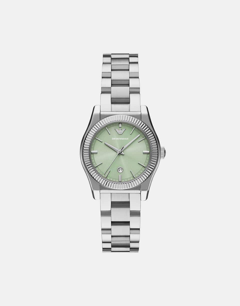 Montre femme en acier inoxydable à trois aiguilles avec date - Argenté