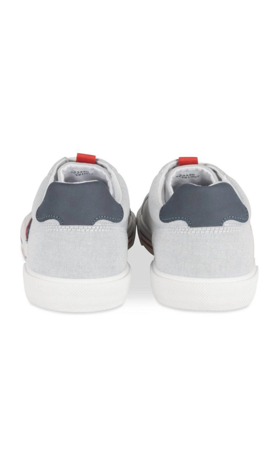 Light grey canvas sneakers with side stripes