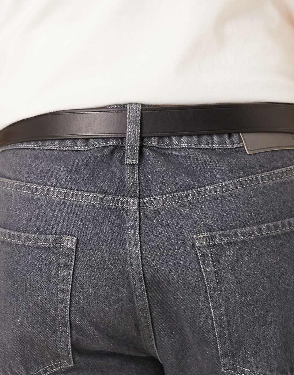 Ceinture en cuir à boucle argentée - Noir