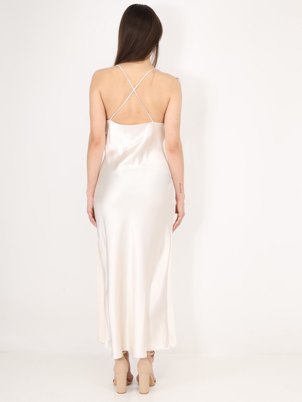 Robe twila satin b corset mfroncé beige