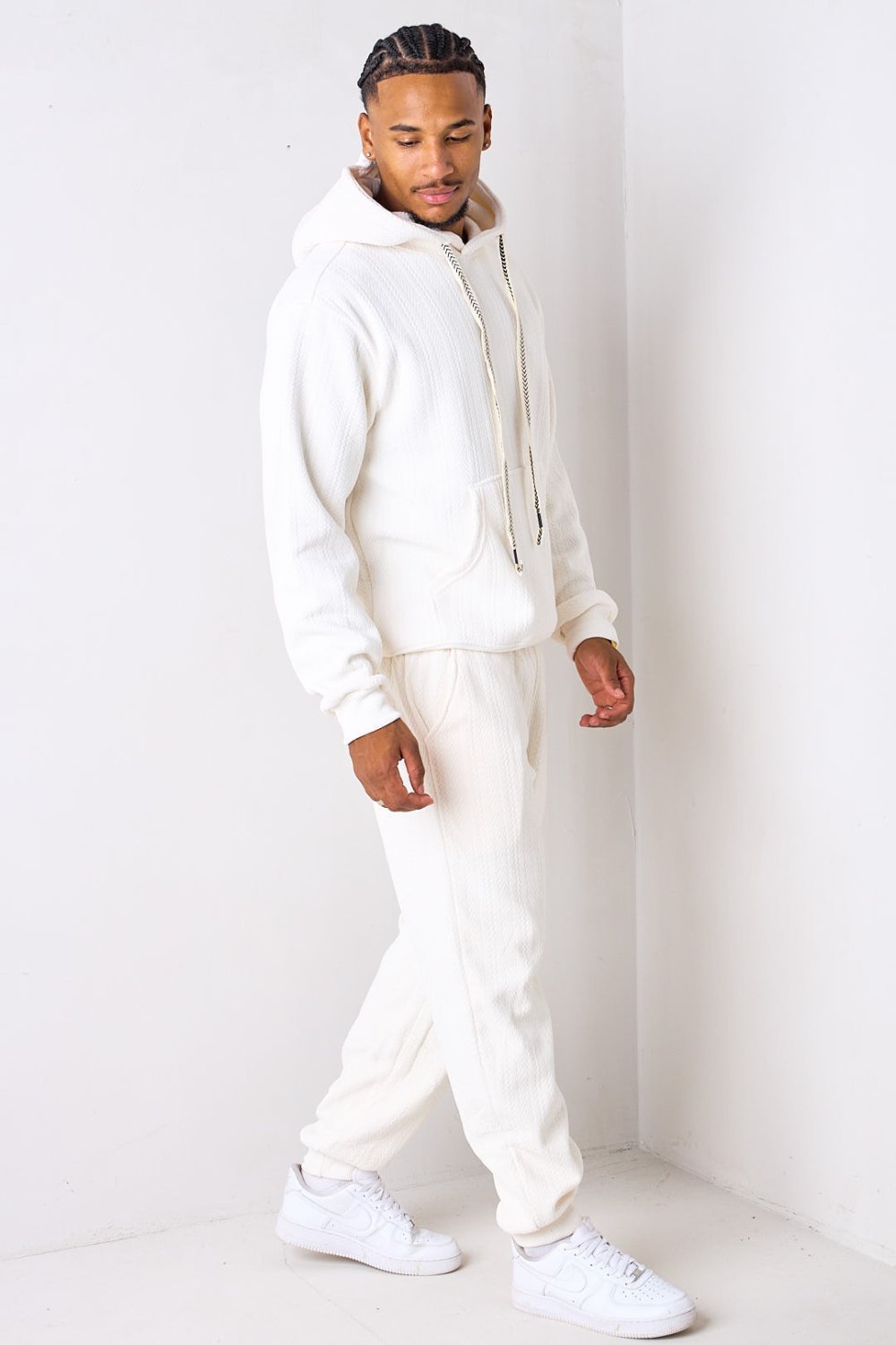 Beige herringbone velour tracksuit