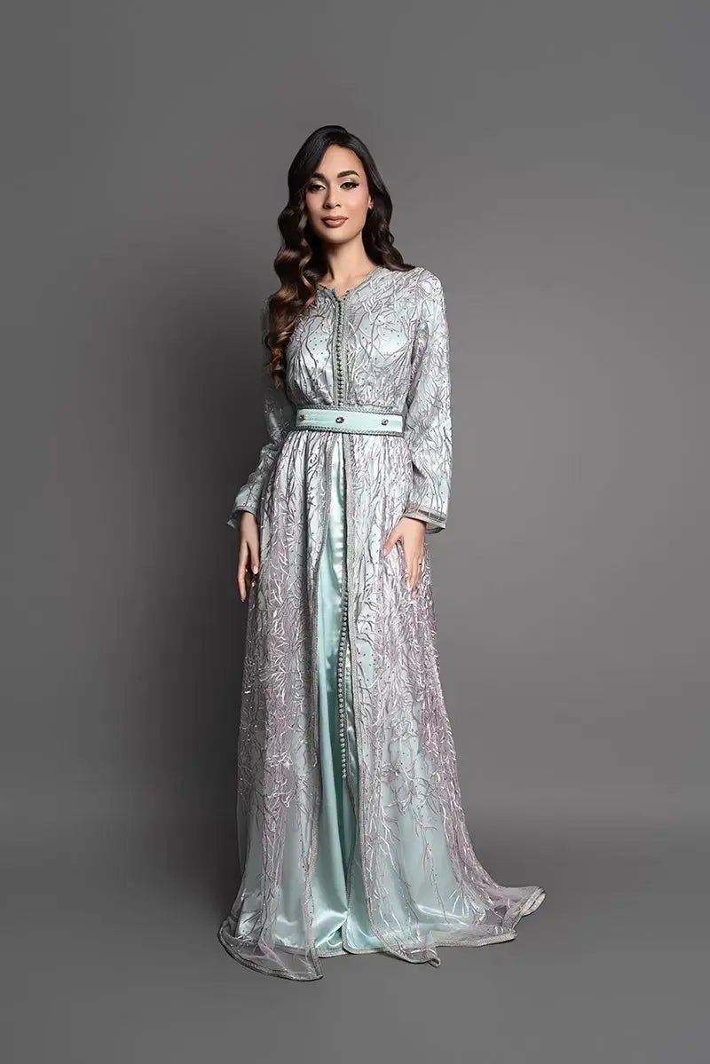 Takchita b dentelle rose w drap de soie khdar
