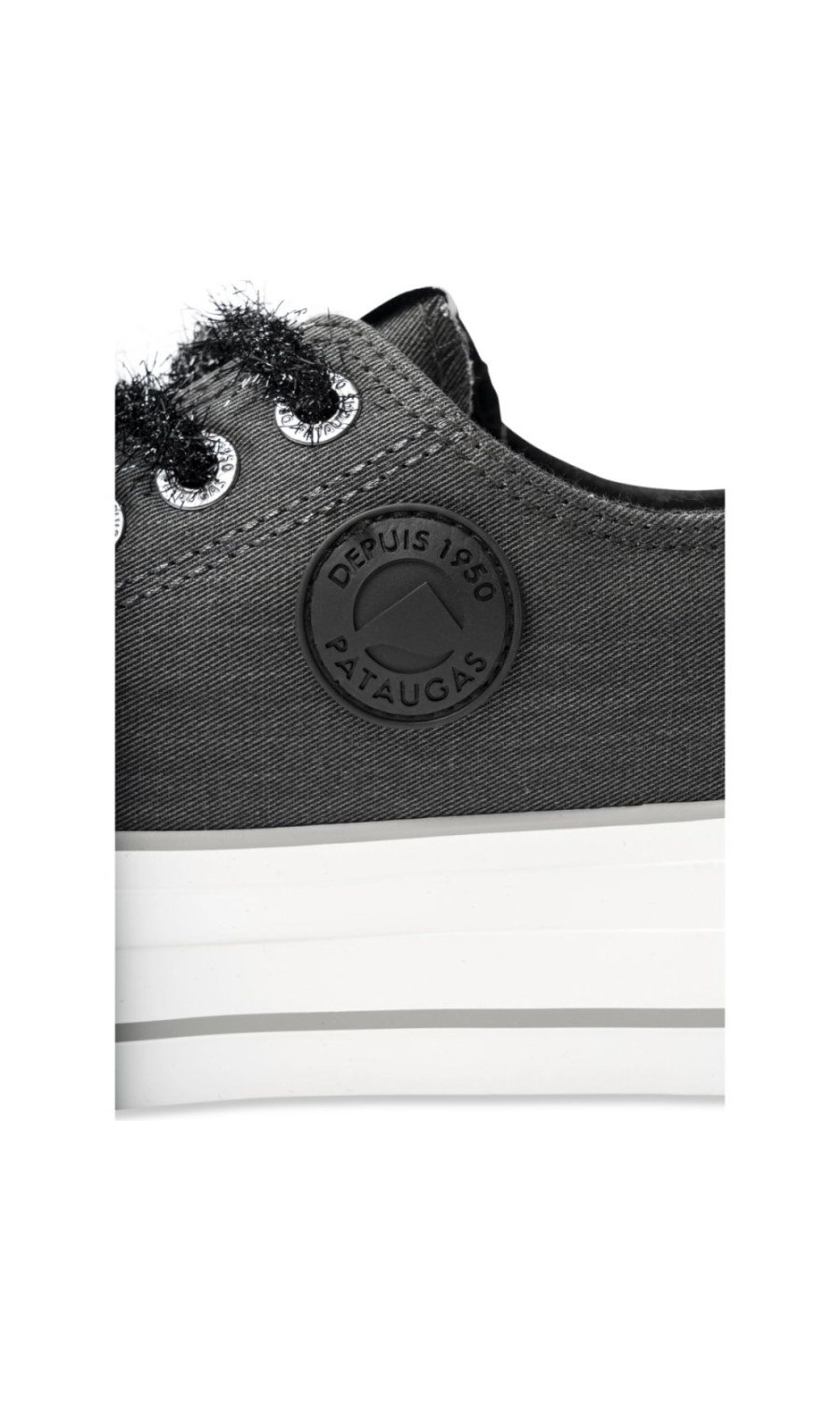 Black platform sneakers with sparkly laces