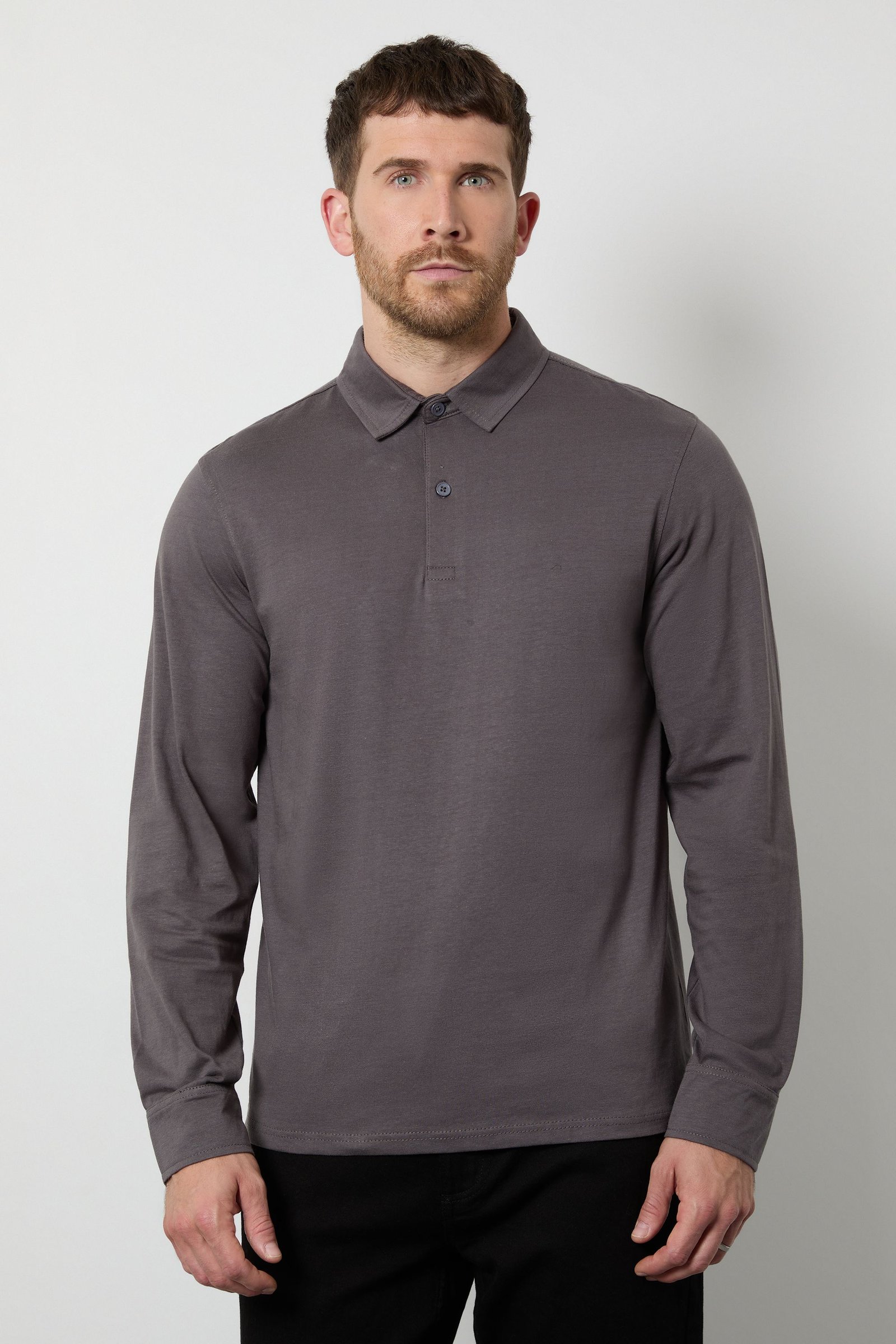 Steel grey long sleeve smart polo