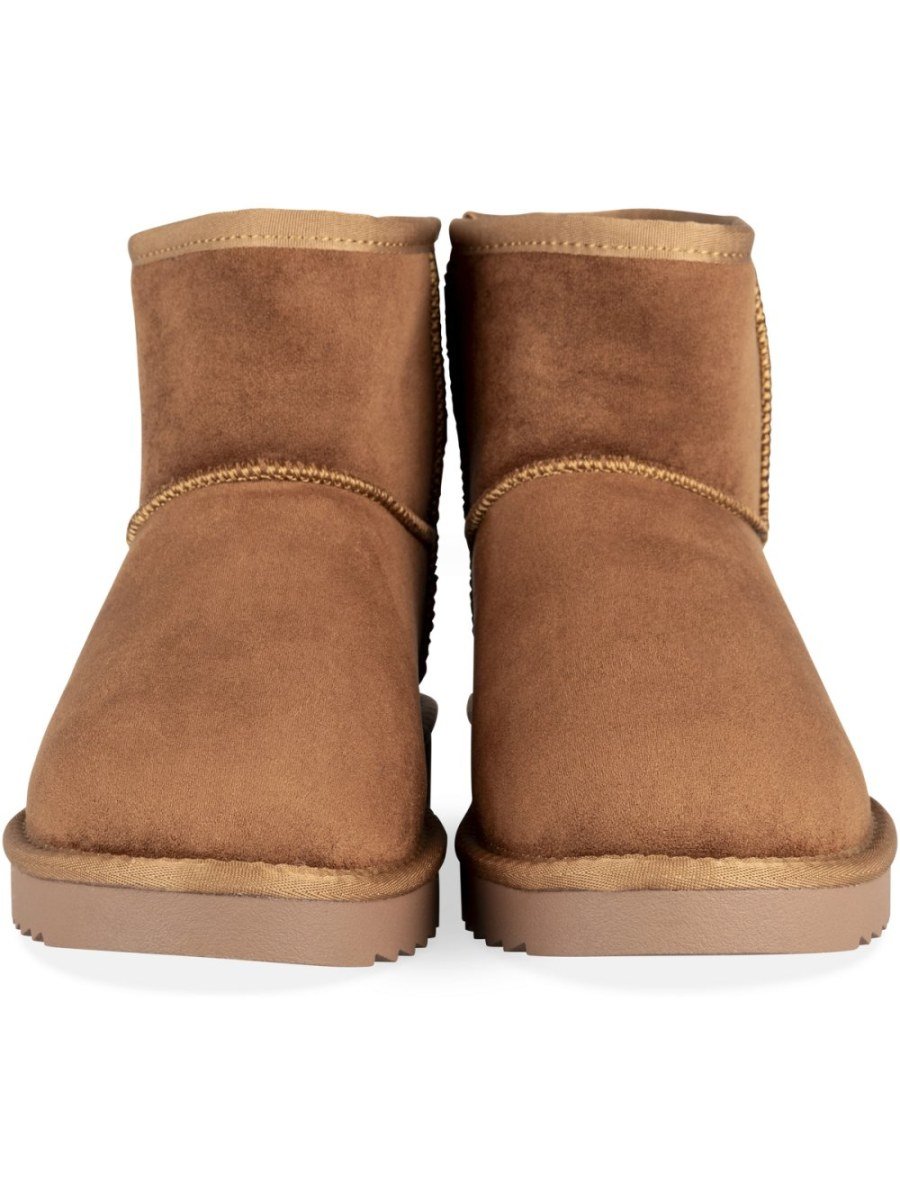 Cognac short faux suede boots