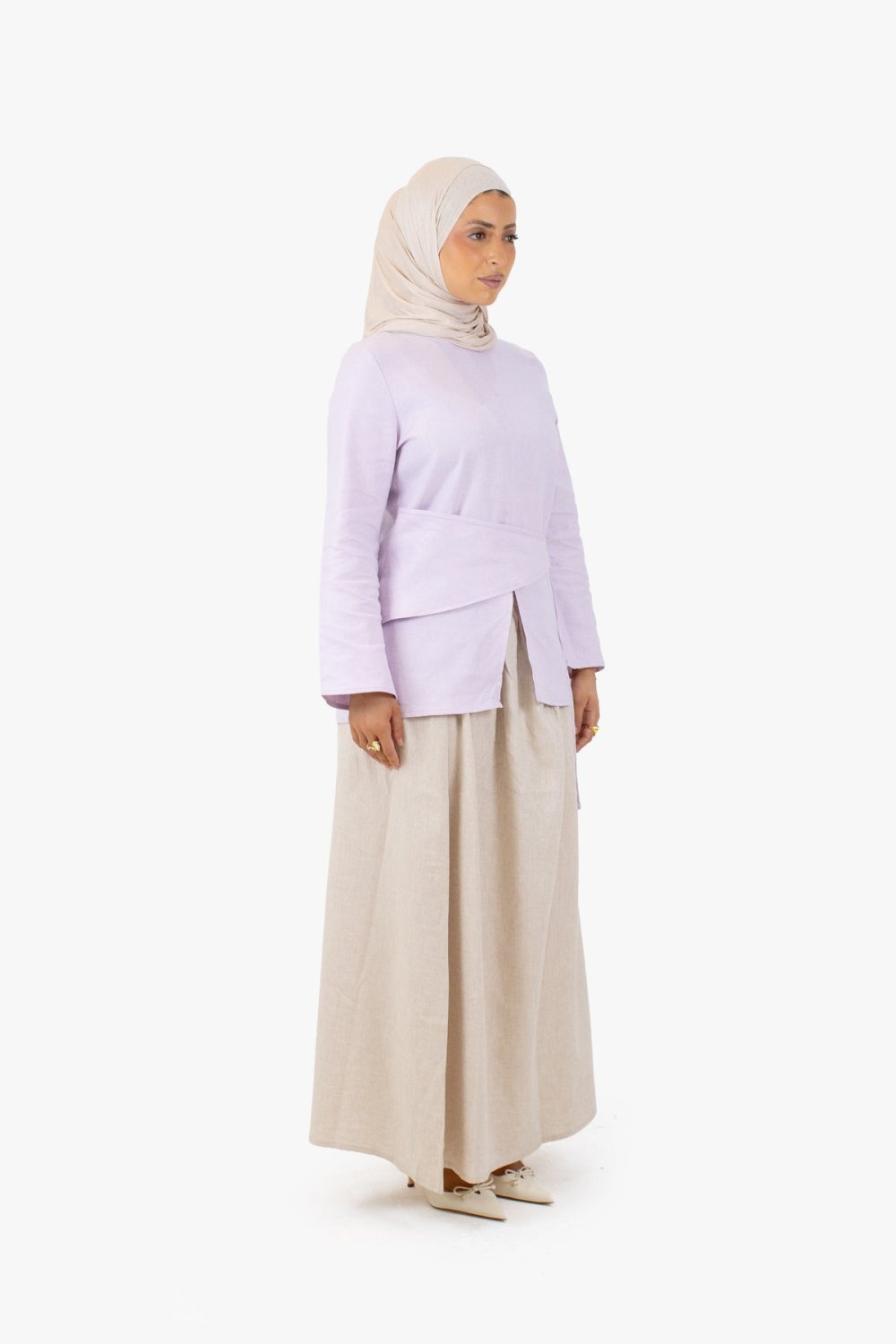 Haut portefeuille en lin et coton - Lilas