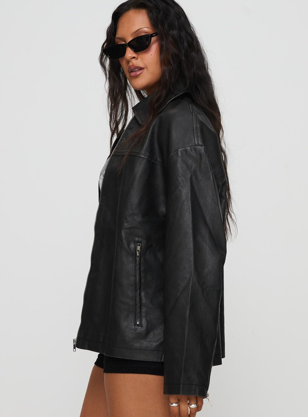 Veste oversize en similicuir épaules tombantes