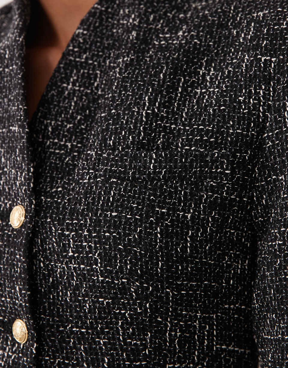 Blazer sans col en bouclé noir