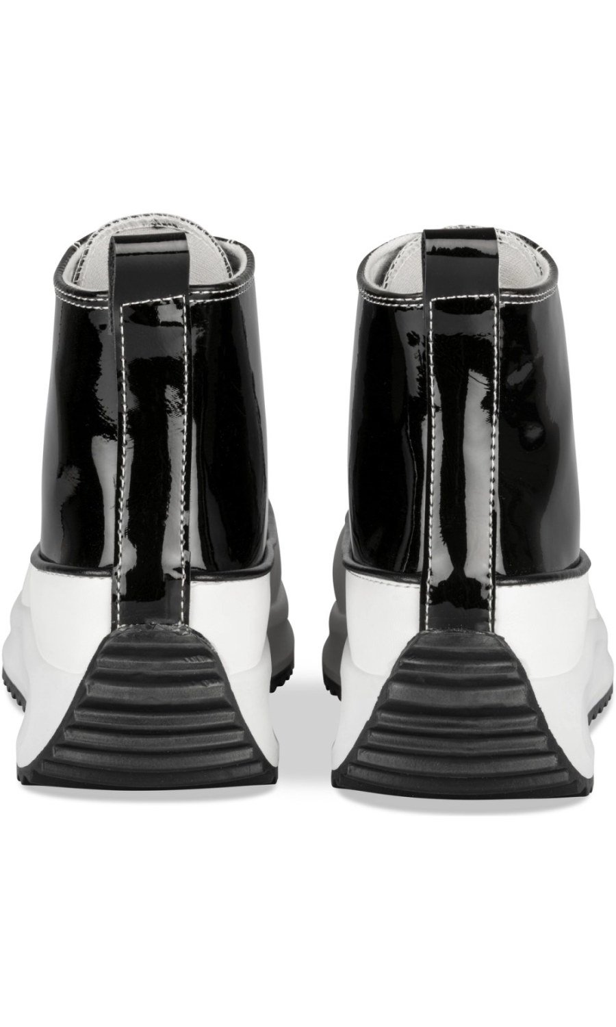 Black patent high-top trainers, cleated sole