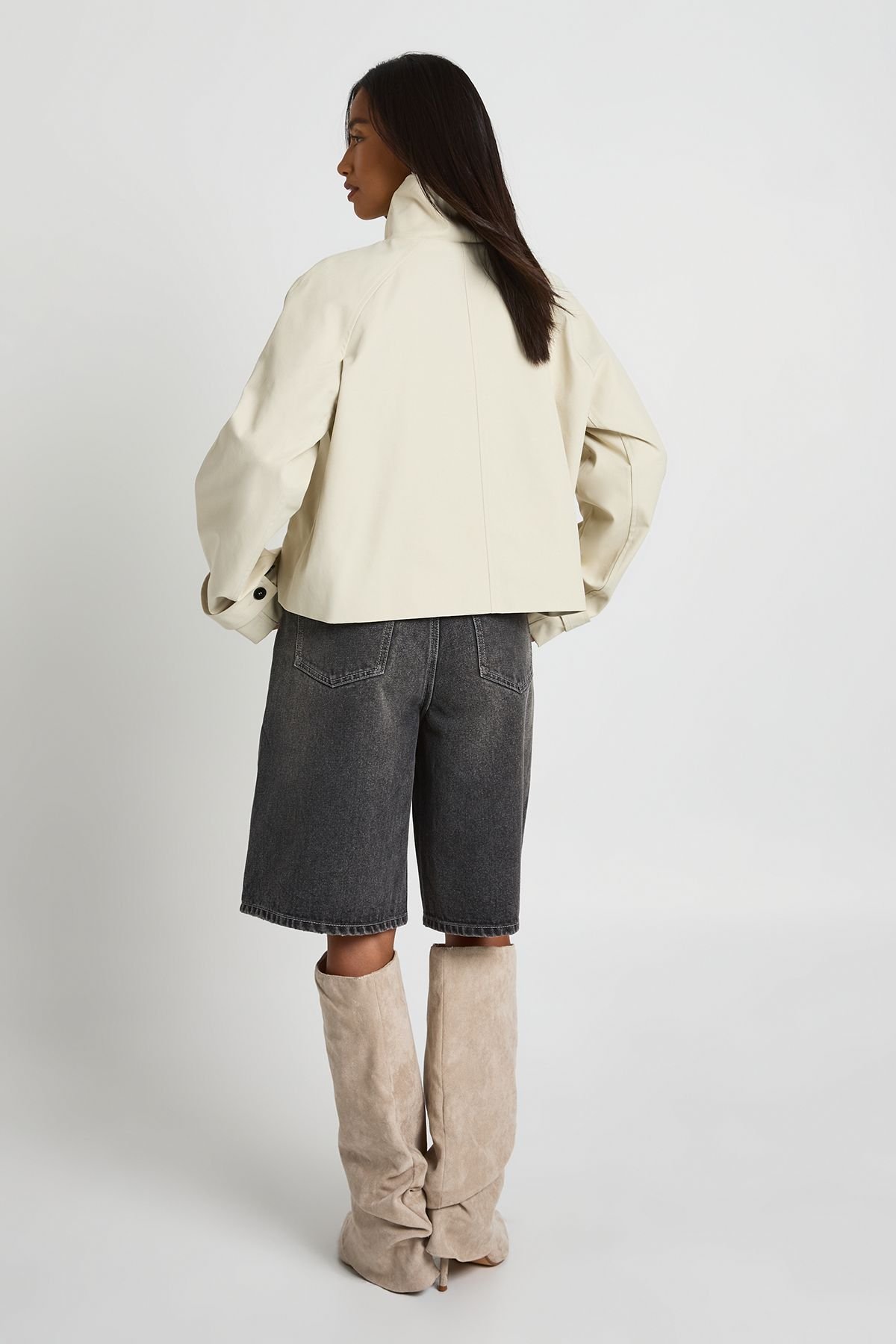 Cropped high neck trench - Petite