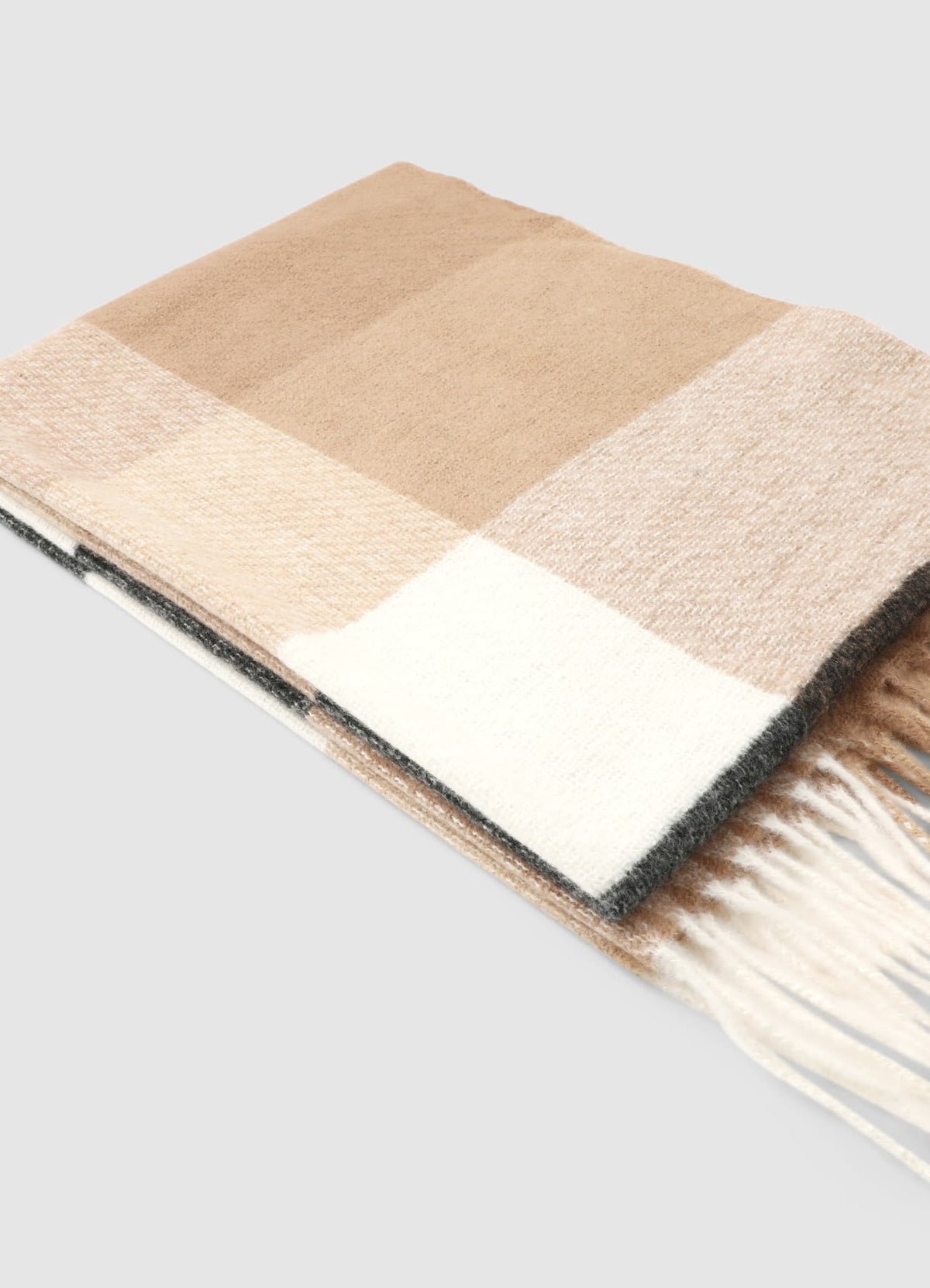 Large-check fringed scarf