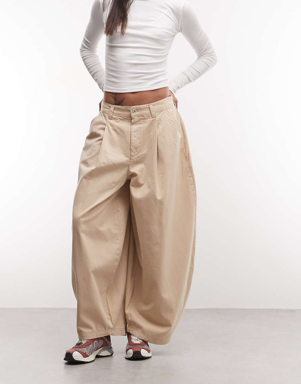 Jean ballon plissé XL, lon beige