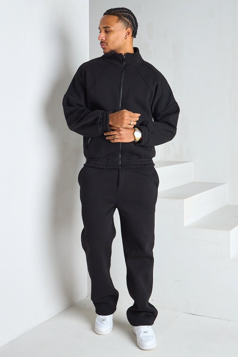 Black stand-collar jacket tracksuit