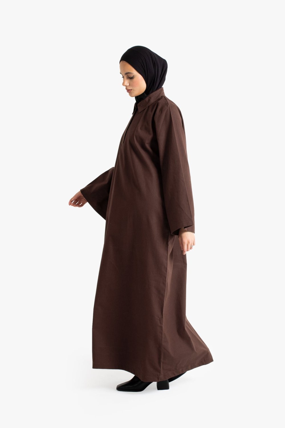 Abaya b col chemise, coton m7bbeb - 9ehwi
