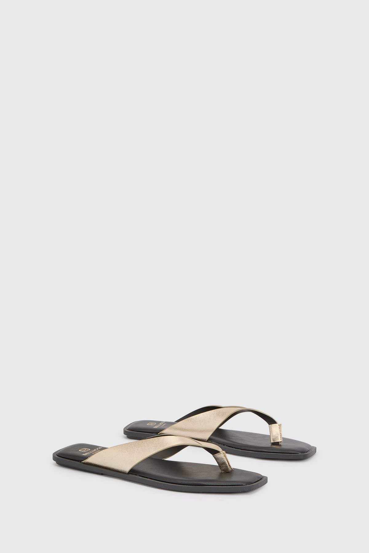 Metallic square-toe flip-flops