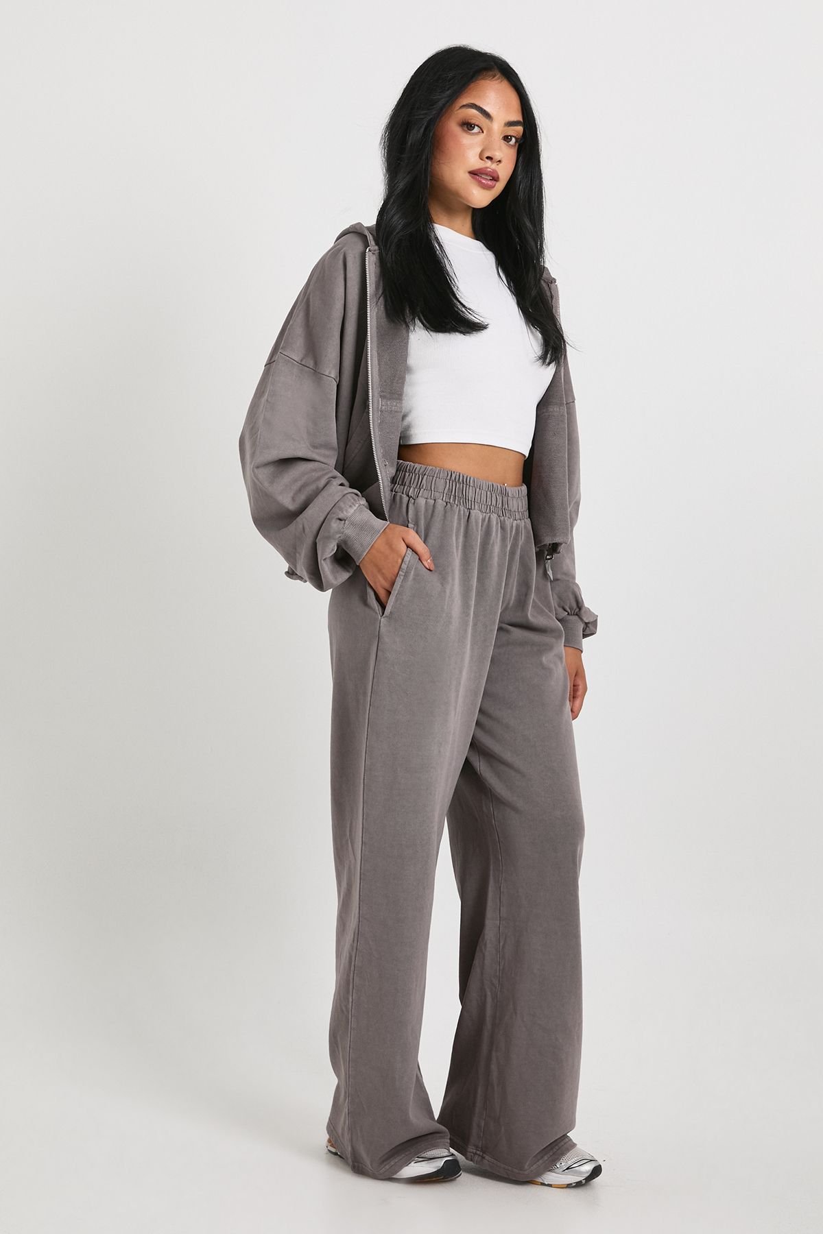 Ensemble jogging jambe droite aspect délavé ourlet usé