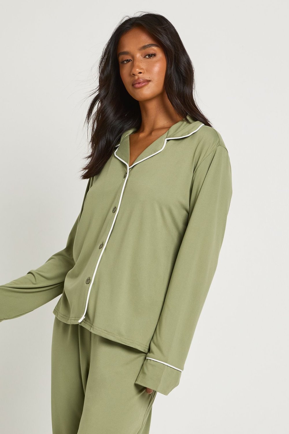 Pyjama chemise et pantalon vert sauge - Petite