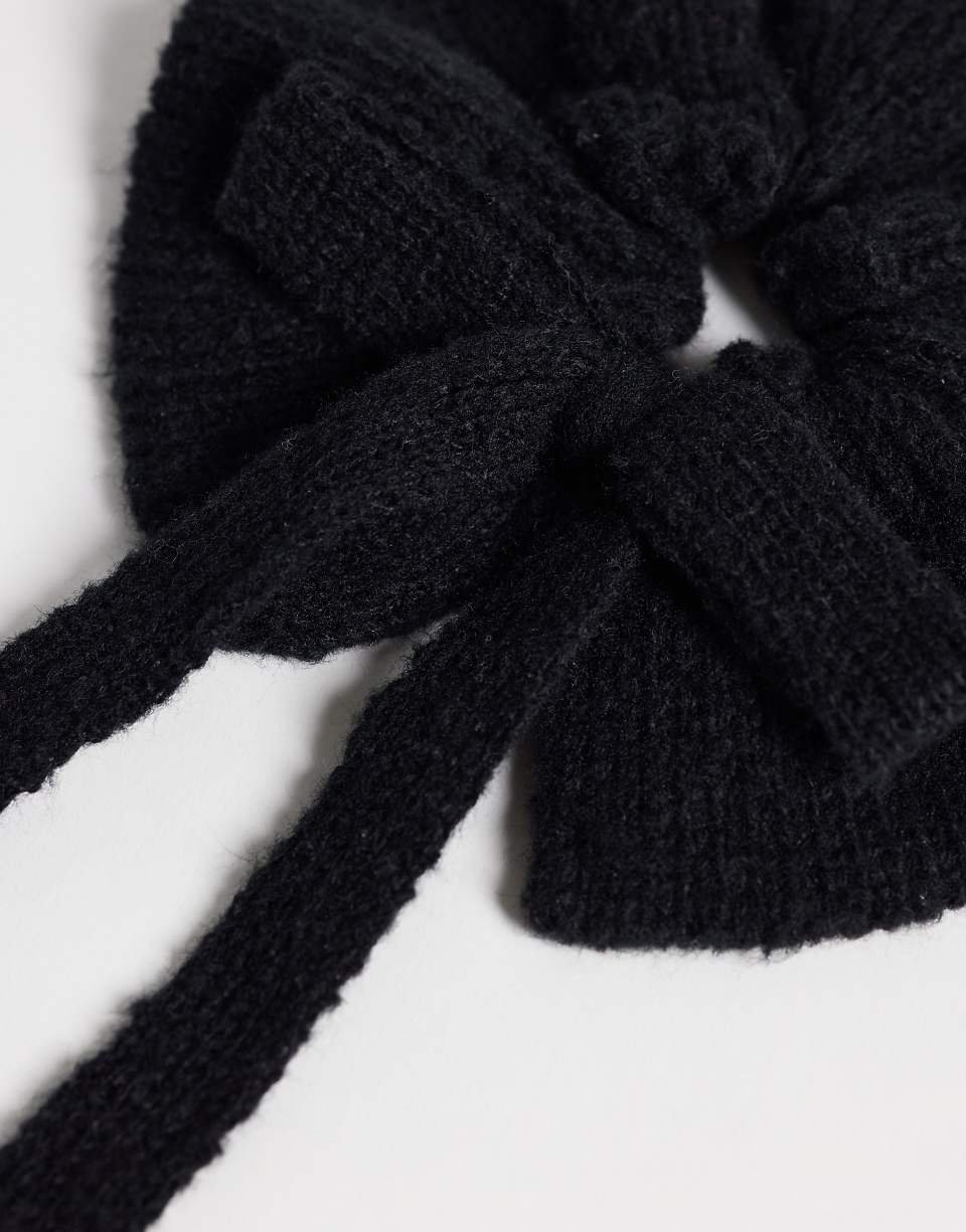 Knit scrunchie with bow - Black