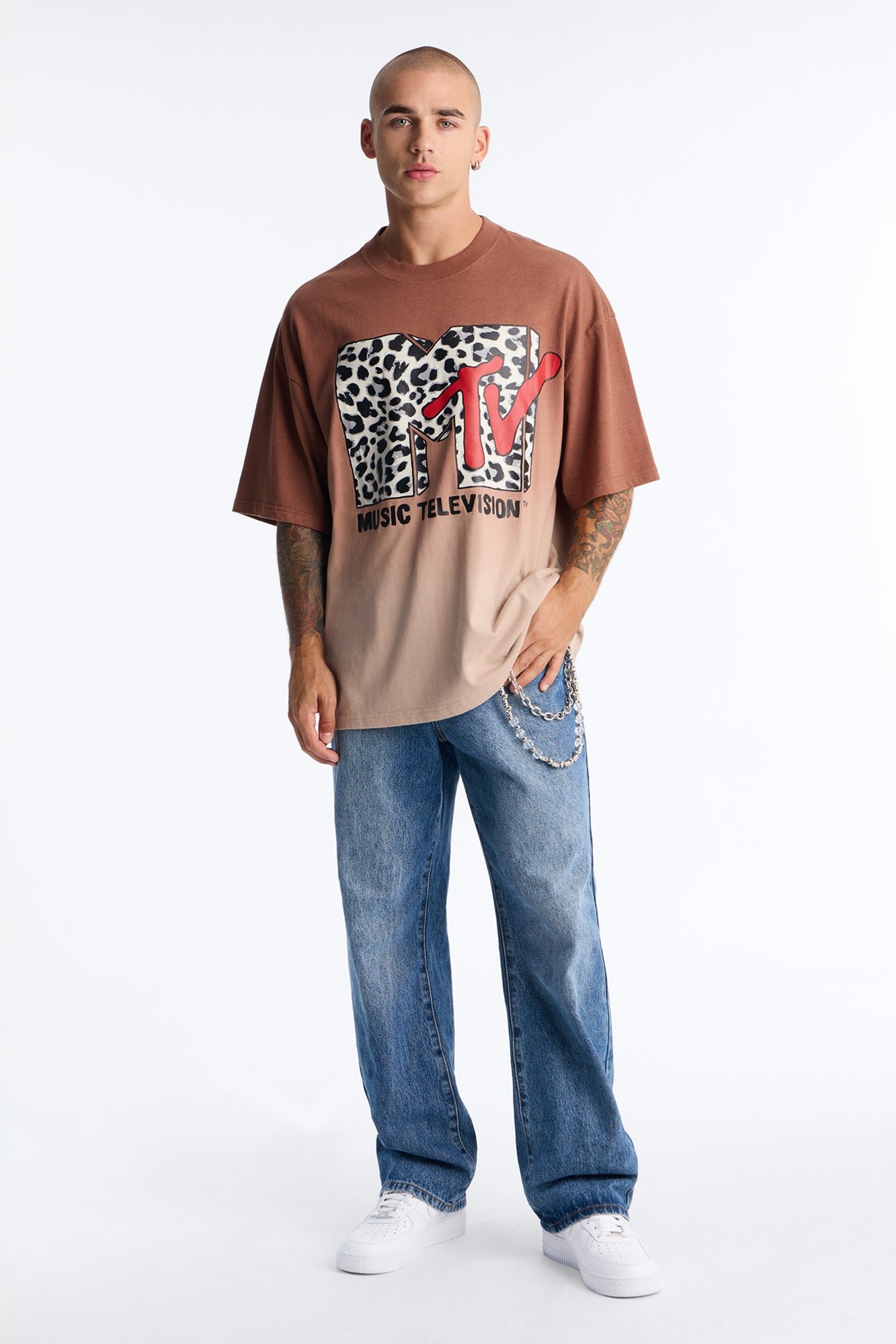 MTV Leopard Logo Vintage Oversized Short Sleeve Tee