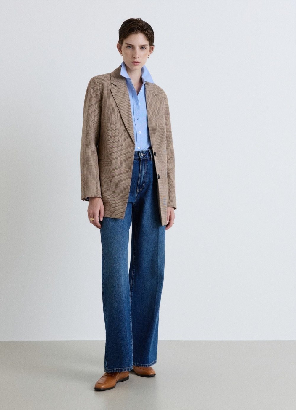 Mid blue high-waisted palazzo jeans