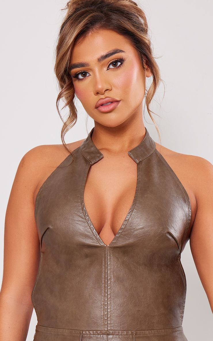 Faux leather halter neck backless bodycon dress