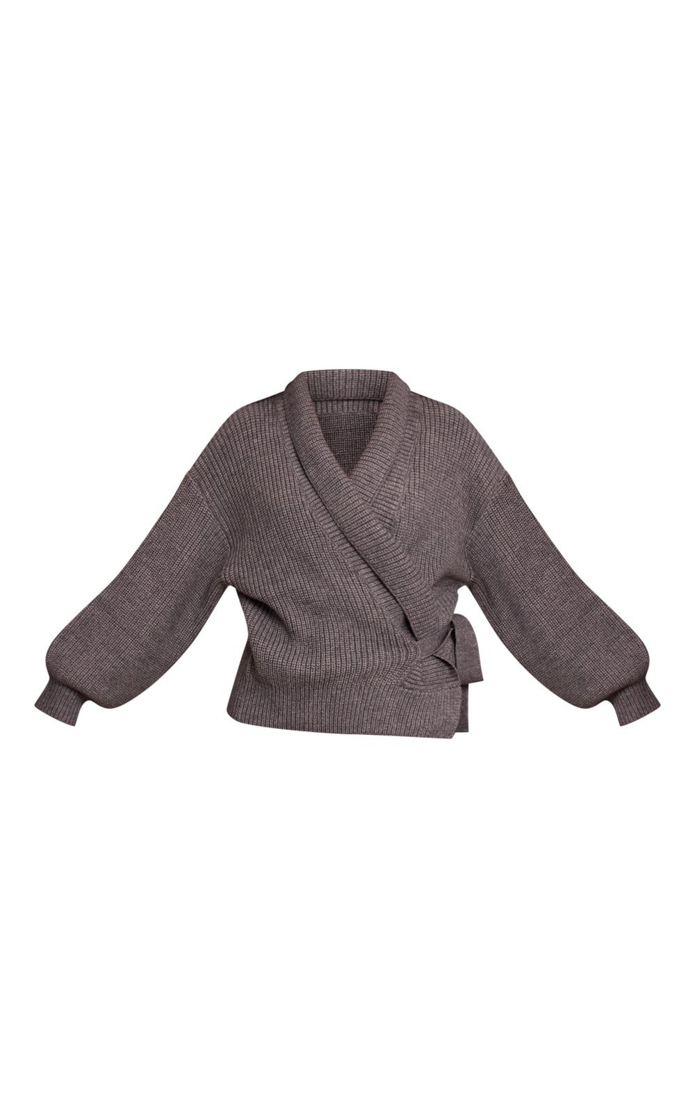 Grey chunky rib wrap cardigan