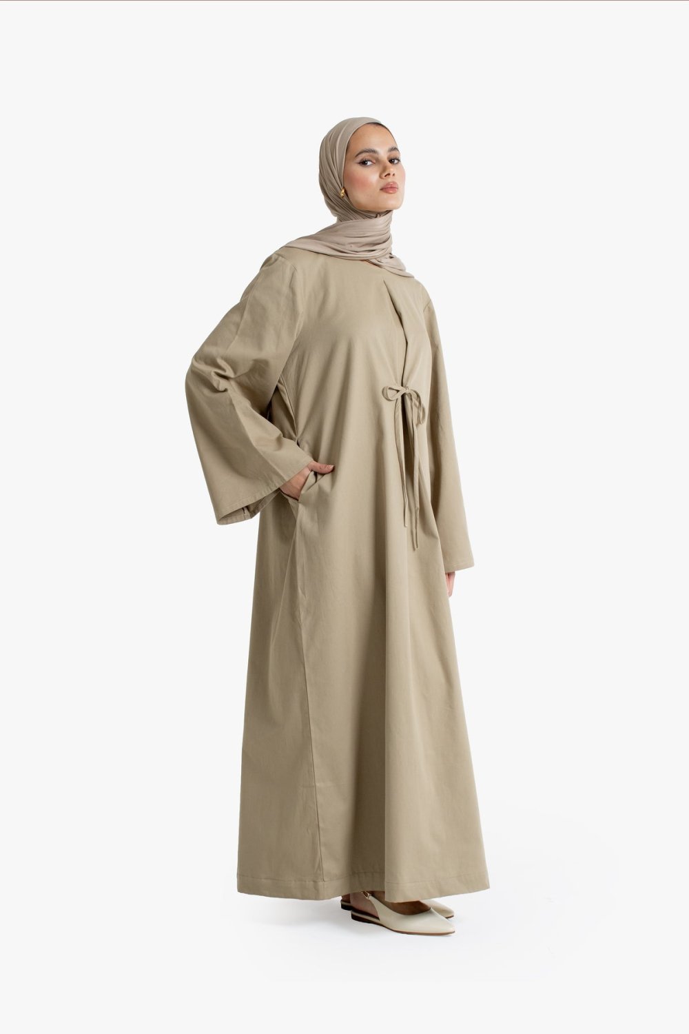 Abaya coton b 7bel l9eddam - Beige