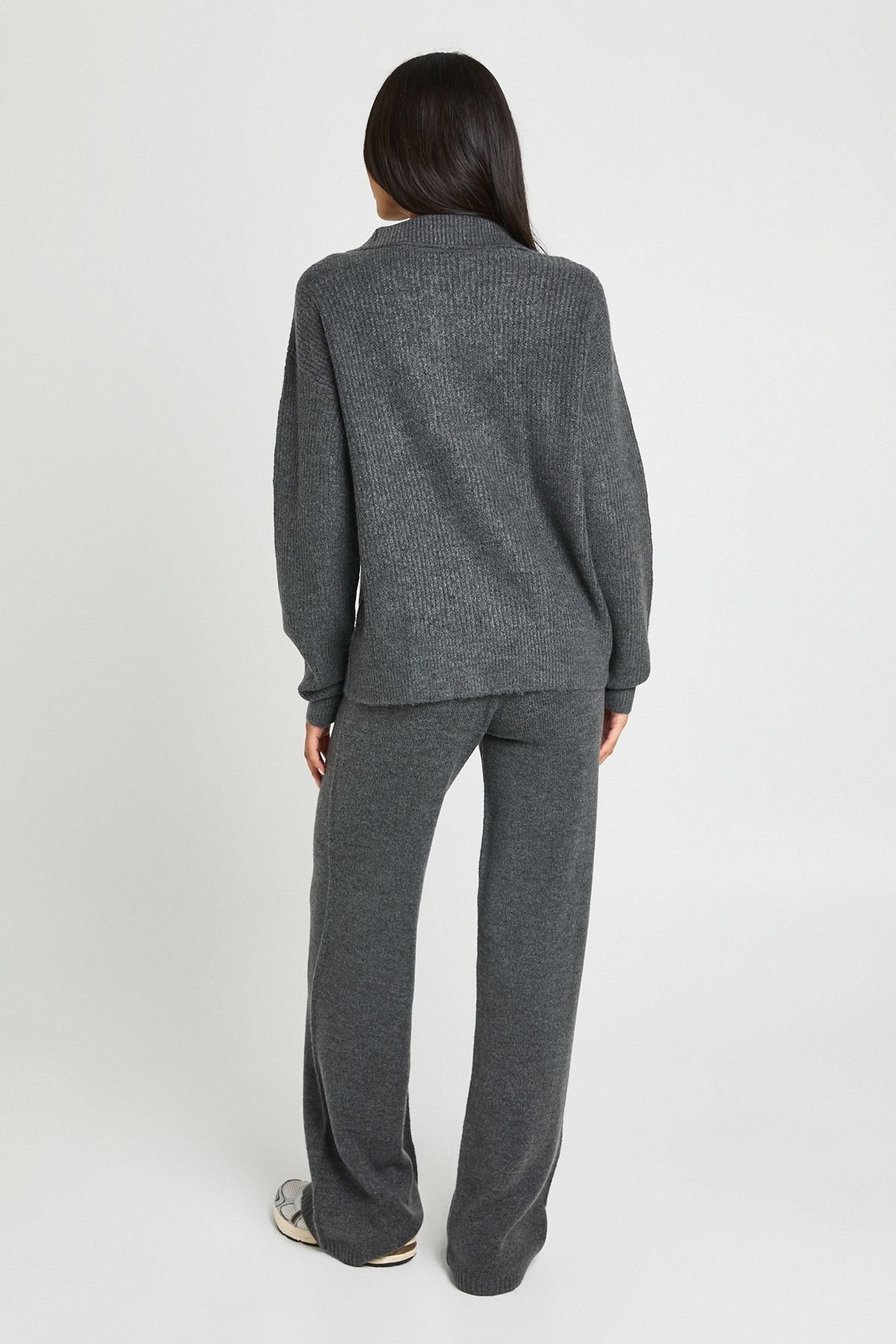 Ensemble Coordonné Grande Taille Synthétiquell Surdimensionné Col Zippé Et Pantalon En Maille Épaisse