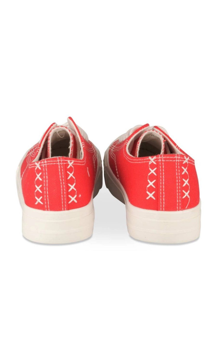 Red canvas sneakers, contrast stitching