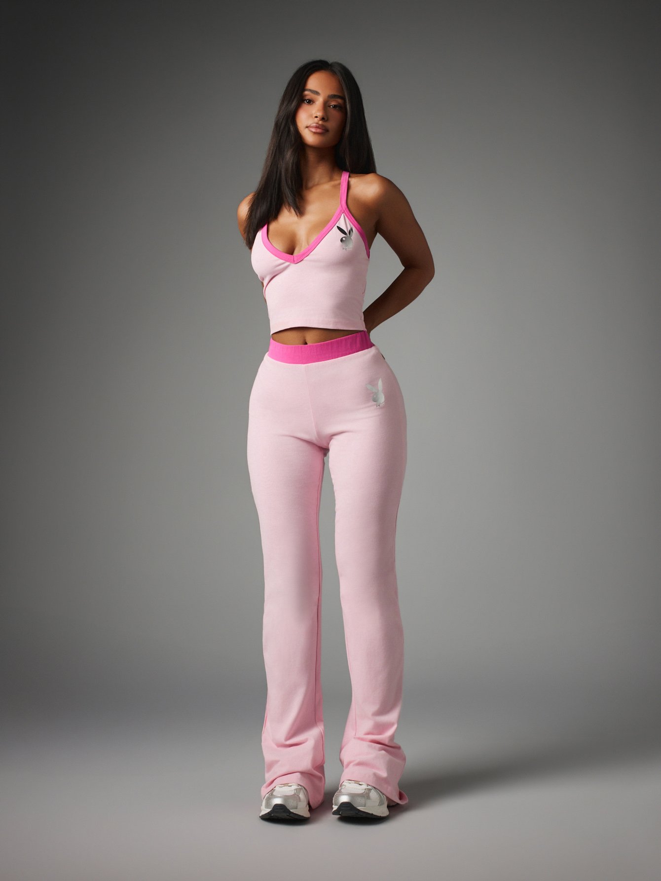 Ensemble Crop Top Contrasté Et Pantalon Évasé