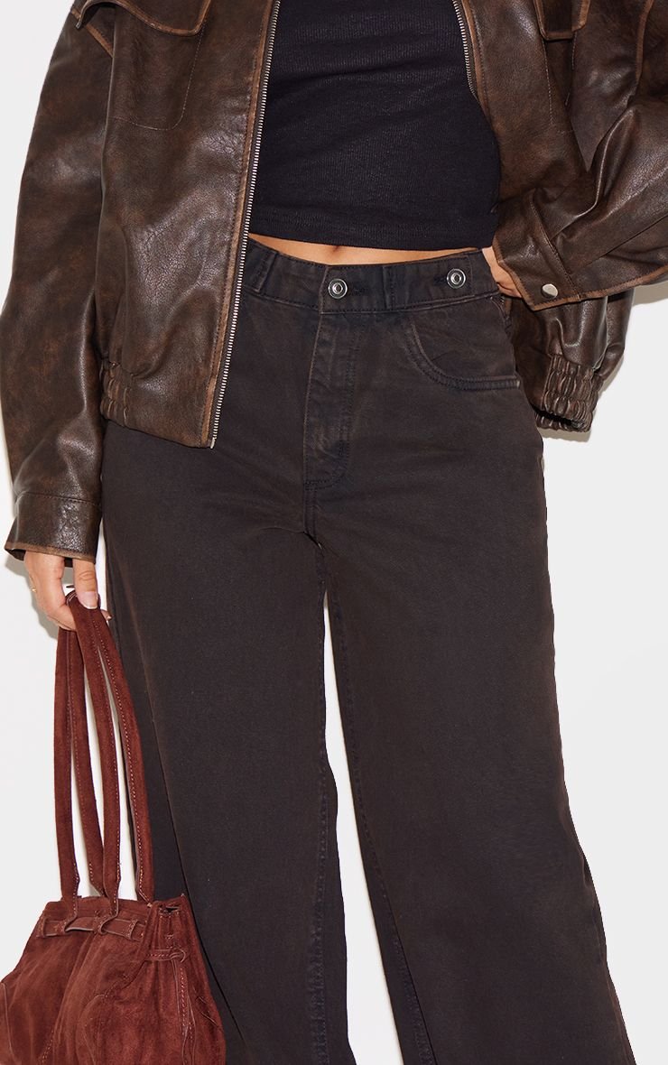 Button waistband mid rise wide leg jeans