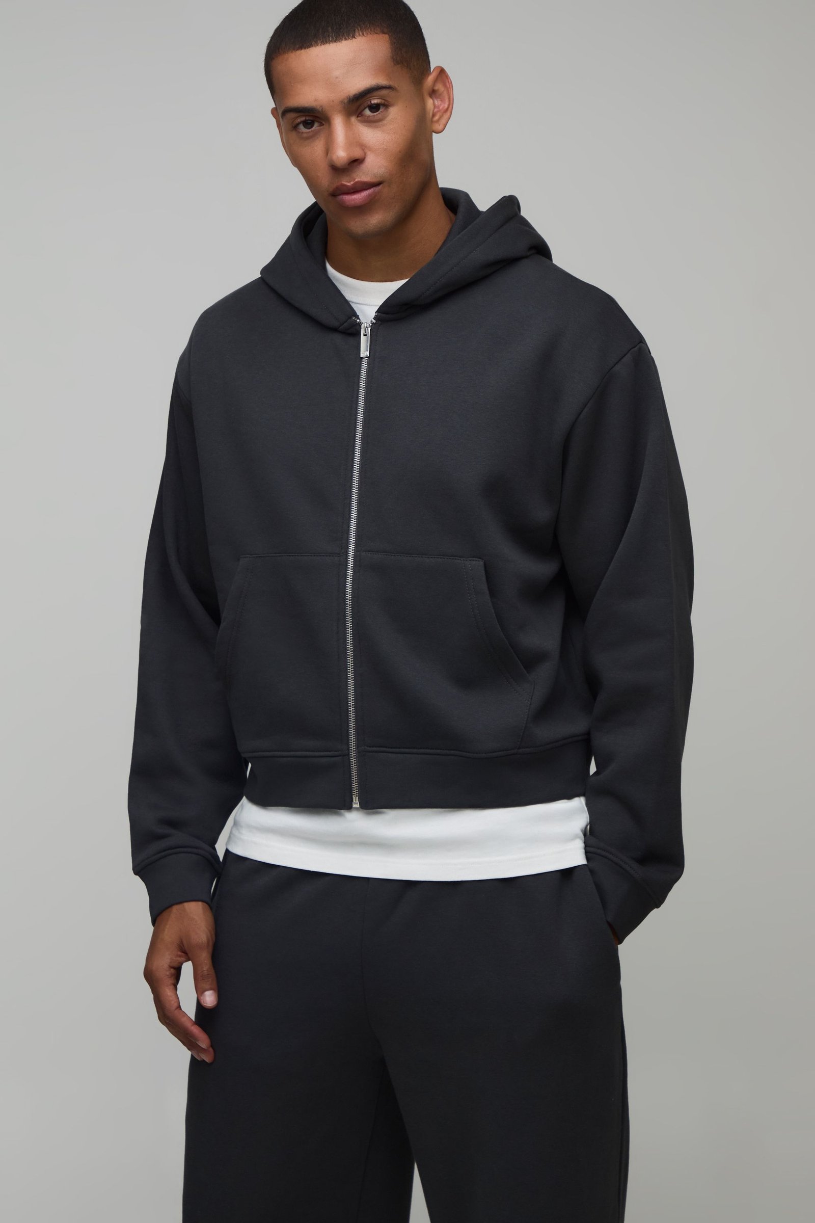 Ensemble Sweat À Capuche Zippé Oversize Raccourci Et Jogging Large