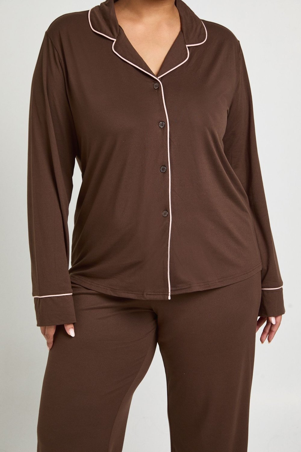 Pyjama chemise à passepoil - Grande taille