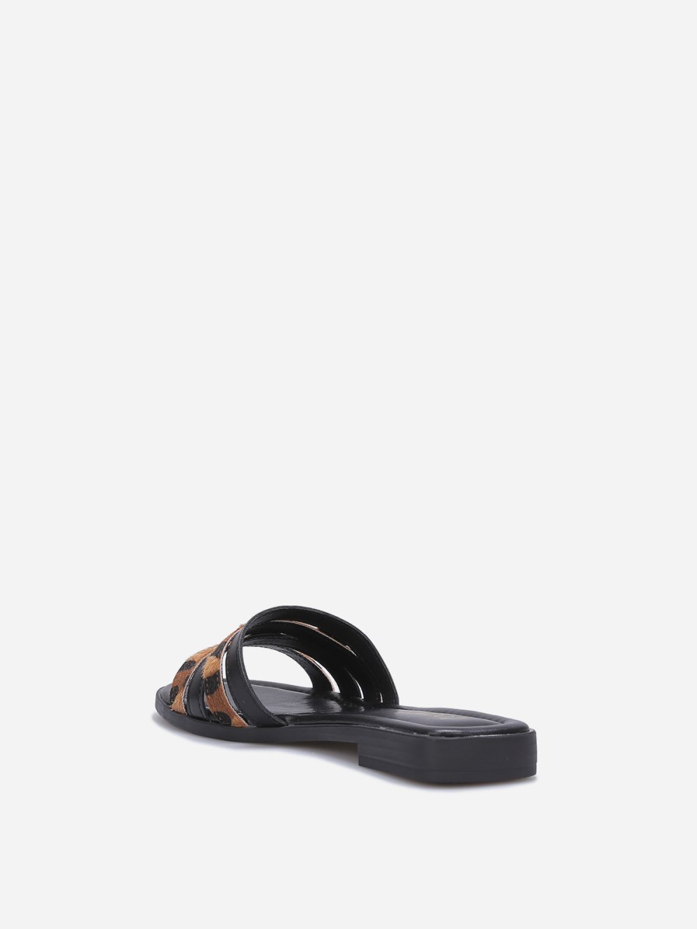 Black flat mules with interlocking straps