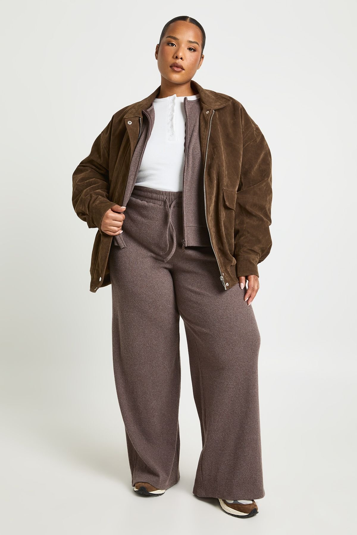 Plus Knitted Rib Wide Leg Jogger