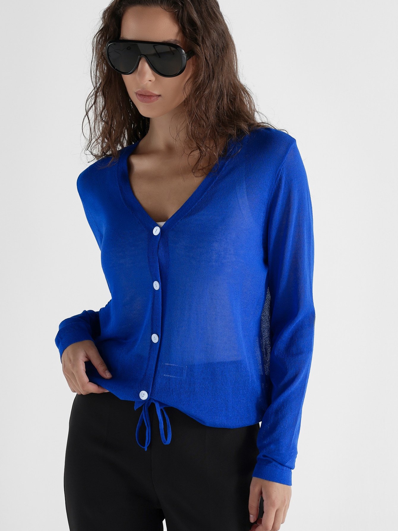 Cardigan transparent en tricot à col V et boutons