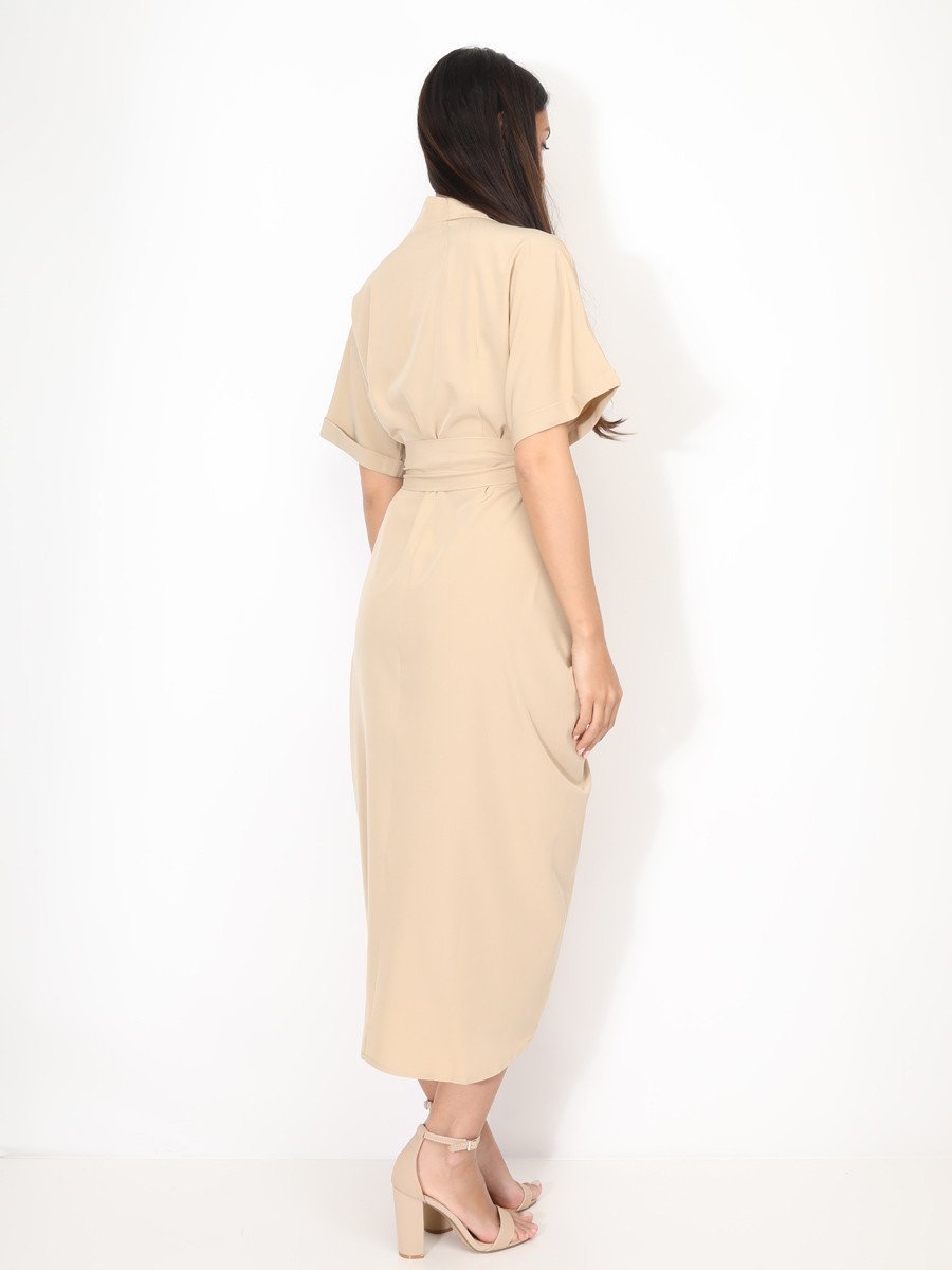 Robe chemise b manches kimono beige