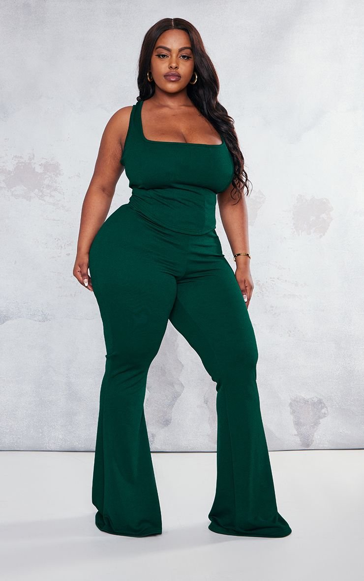 Pantalon Taille Haute Évasé Noir Plus