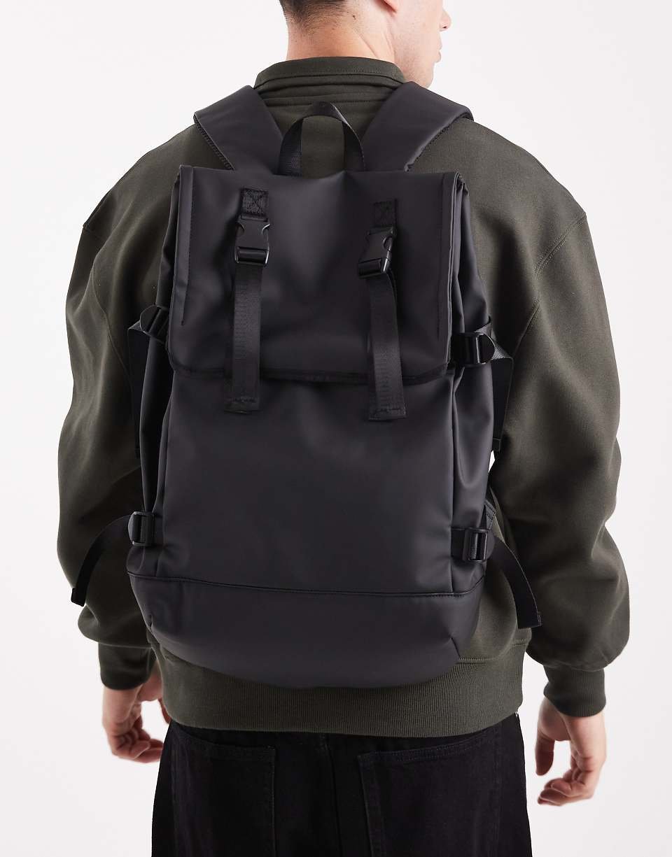 Sac à dos caoutchouté avec bord supérieur roulé - Noir