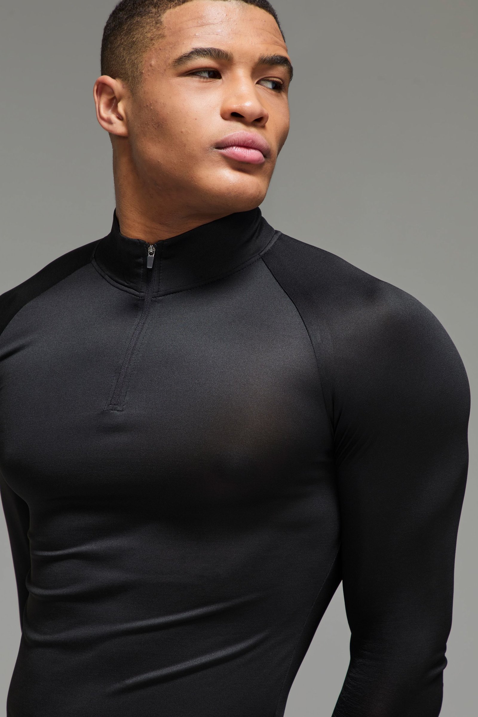 Homme Actif Léger Essentiels Gym Raglan Coupe Musclée 1/4 Zip