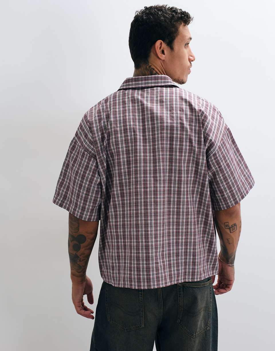 Chemise boxy à manches courtes à carreaux rouges