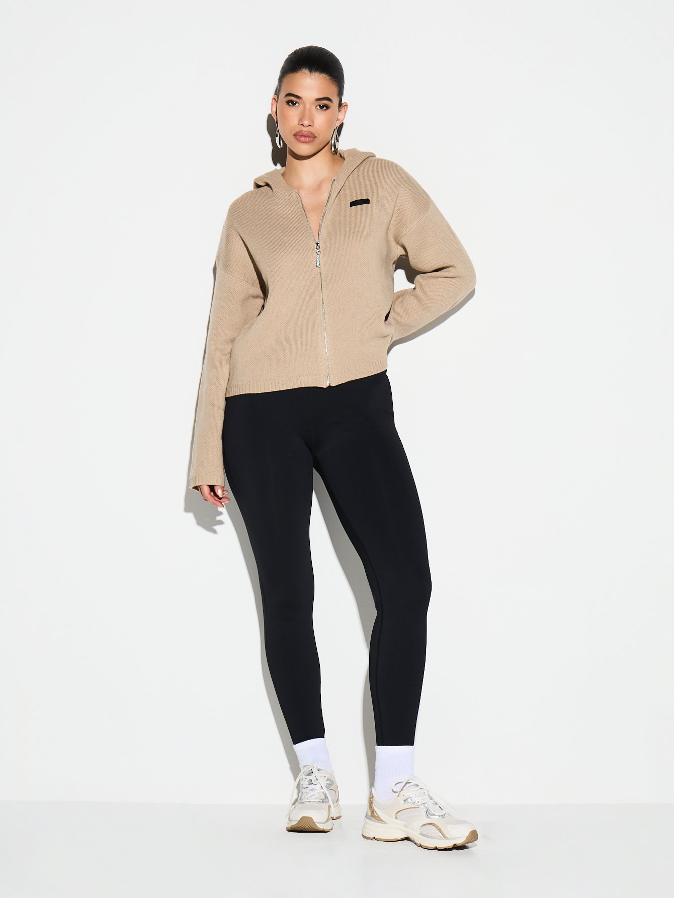 Knitted zip-up hoodie with contrast trim