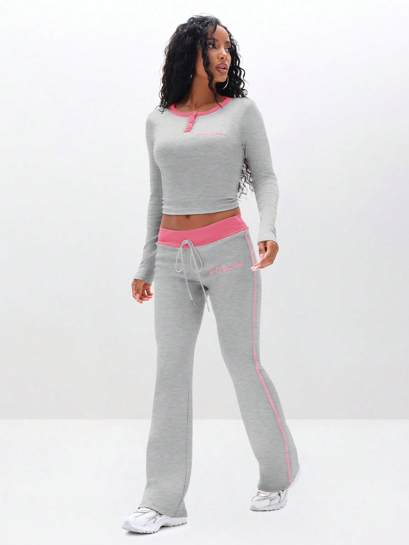 Ribbed Leggings With Pink Contrast Trim