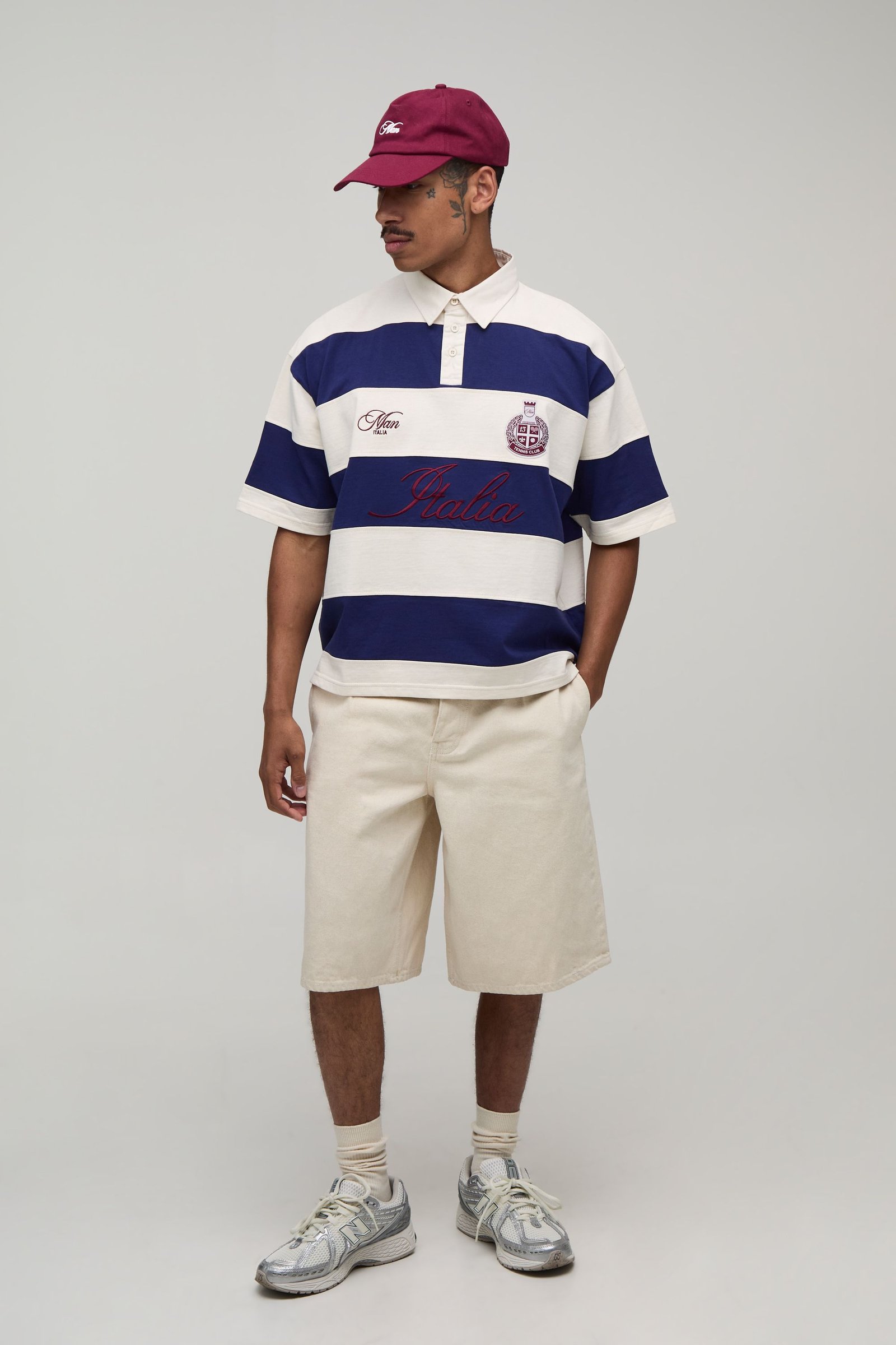 Polo rugby rayé oversize à broderie Italia
